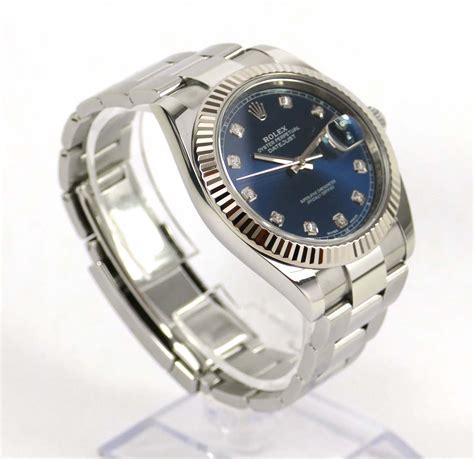 rolex datejust 41 blue dial fluted bezel oyster bracelet|Rolex wimbledon 41 fluted bezel.